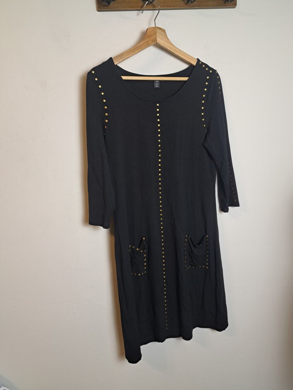 Tribal Femme Black w/ Gold Beads Women's Dress 3/4 Sleebe Sz M